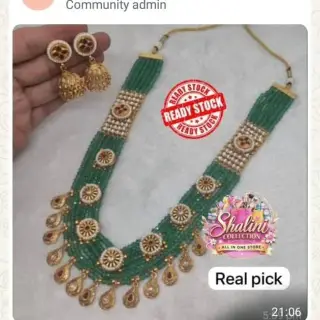 Green Beaded Multi LayerTraditional Necklace Set image 2