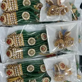 Green Beaded Multi LayerTraditional Necklace Set image 1